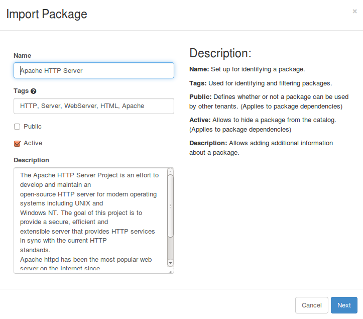 Import Package dialog 2
