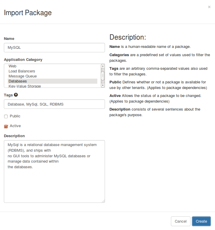 Import Package dialog: Description